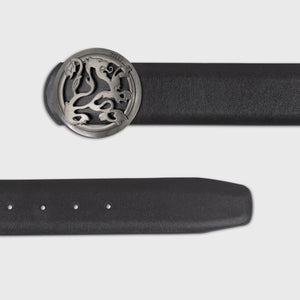 Calfskin Belt with ZILLI Lion Buckle - Black