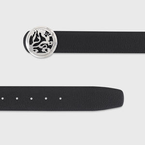 Palladium-Finish 40mm Calfskin Lion Buckle Belt - Black