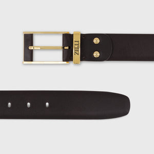 Gold-Finish 2007 Buckle Box Calfskin Belt - Brown