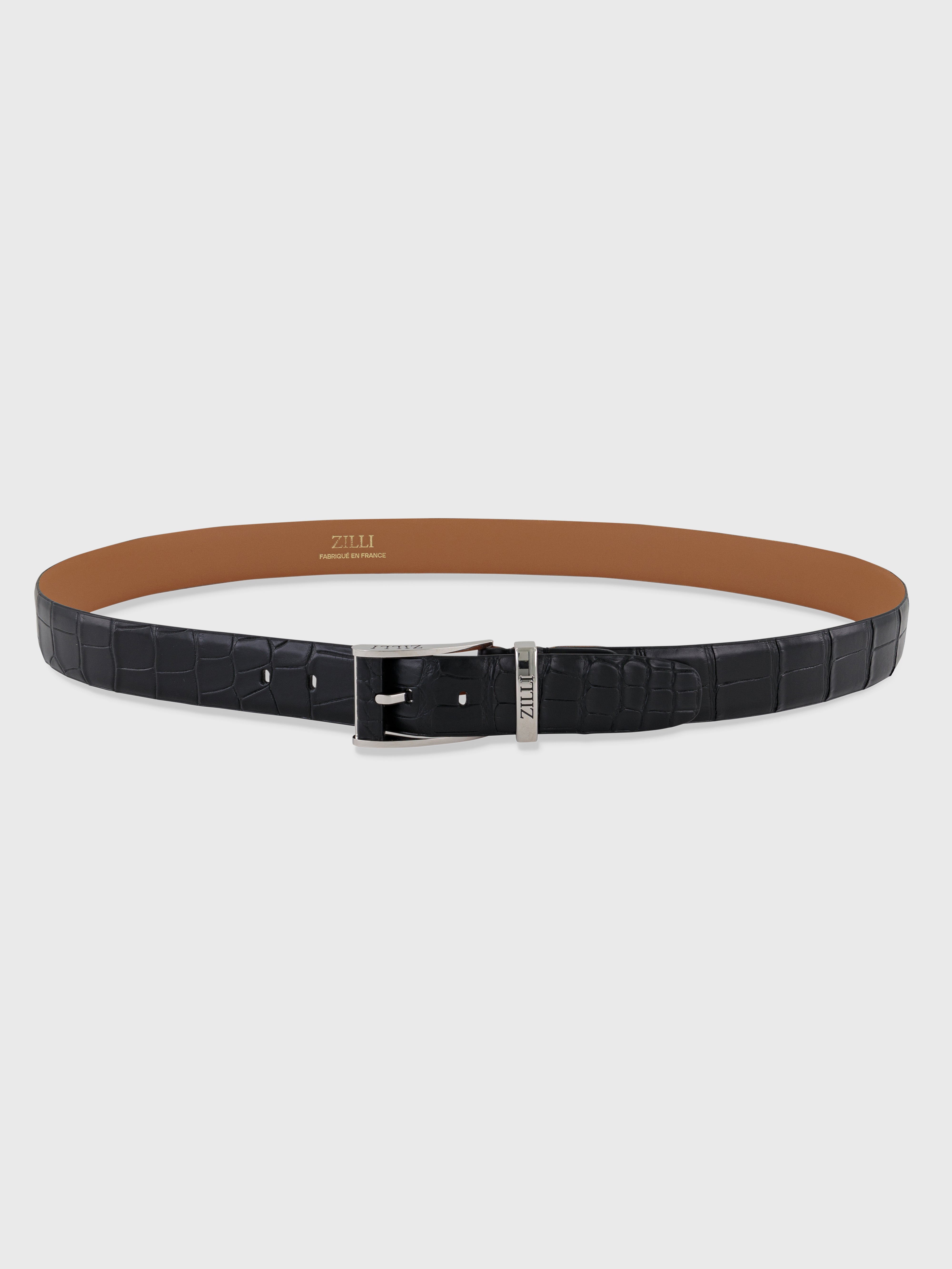 Palladium-Finish 126 Buckle Crocodile Belt - Black
