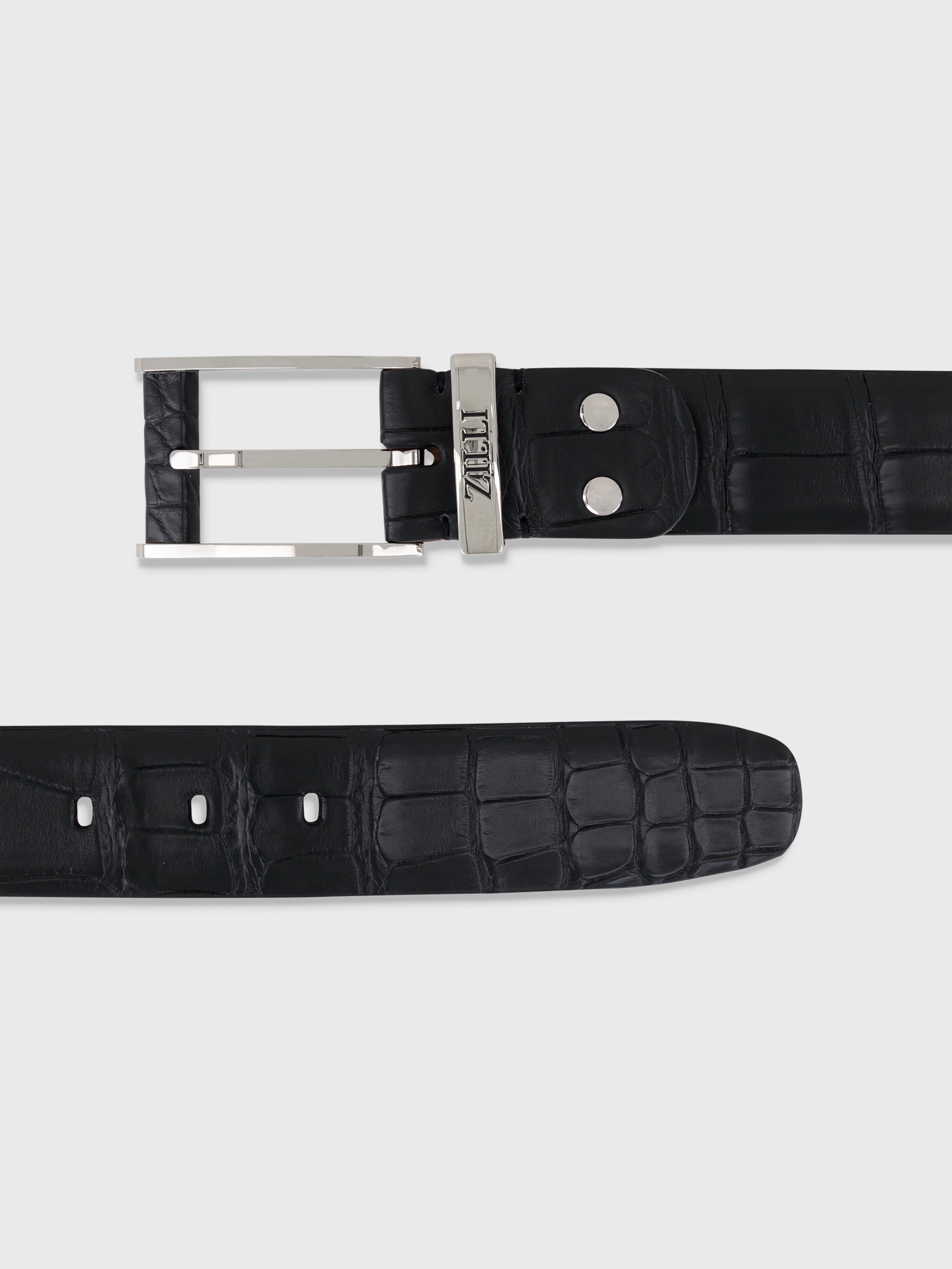 Palladium-Finish 126 Buckle Crocodile Belt - Black