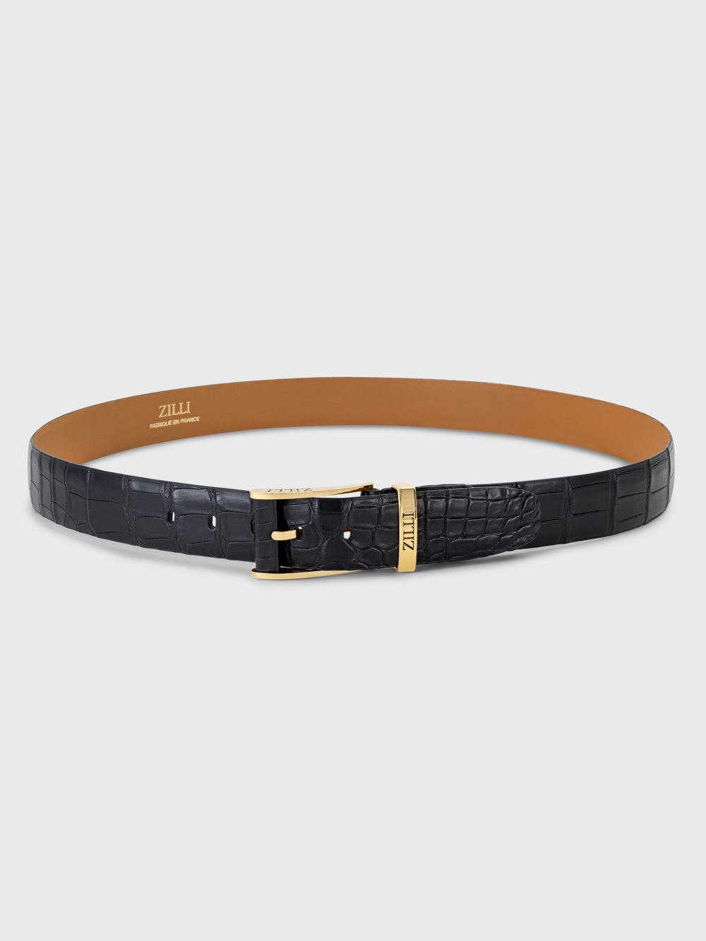Gold-Finish 2007 Buckle Crocodile Belt - Black