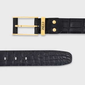 Gold-Finish 2007 Buckle Crocodile Belt - Black