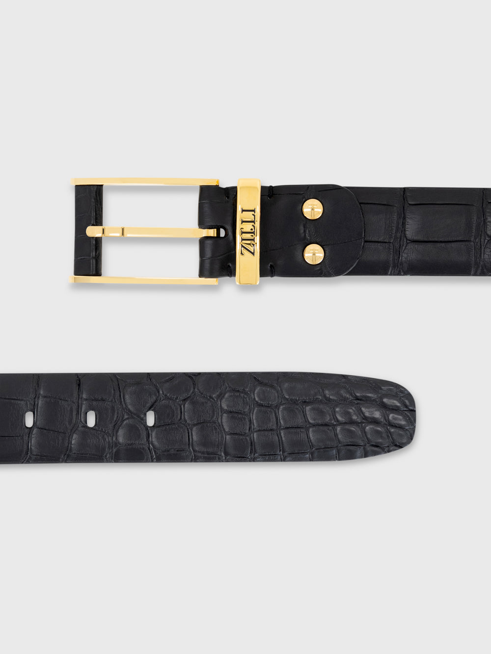Gold-Finish 2007 Buckle Crocodile Belt - Black