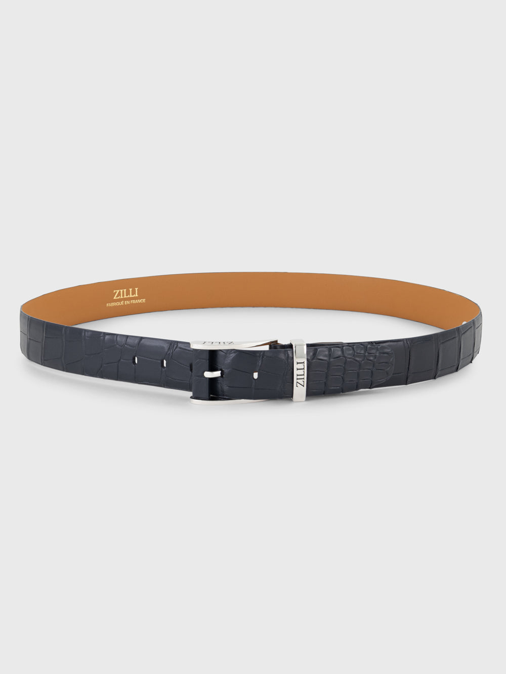 Palladium-Finish 2007 Buckle Crocodile Belt - Blue Navy