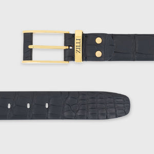 Gold-Finish 2007 Buckle Crocodile Belt - Blue Navy