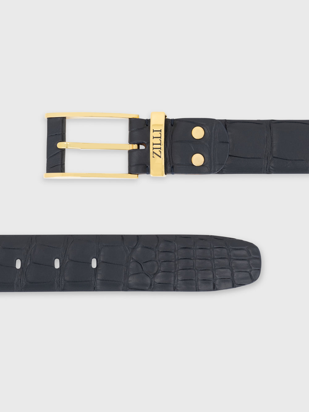 Gold-Finish 2007 Buckle Crocodile Belt - Blue Navy