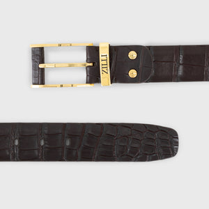 Gold-Finish 2007 Buckle Crocodile Belt - Brown