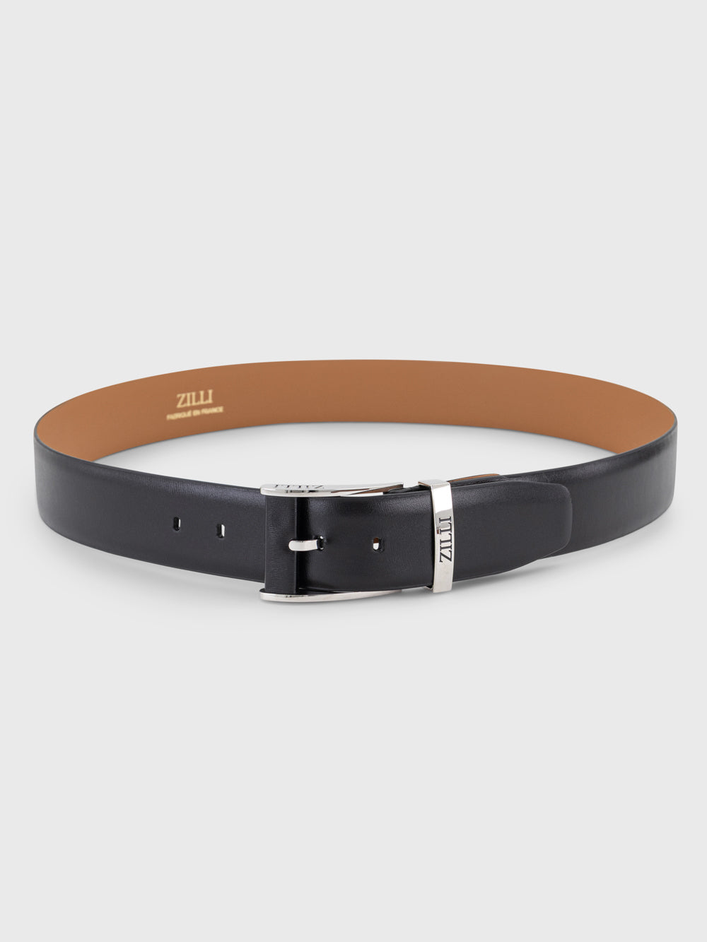 Palladium-Finish 126 Buckle Grained Calfskin Belt - Black