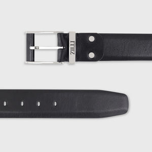 Palladium-Finish 126 Buckle Grained Calfskin Belt - Black
