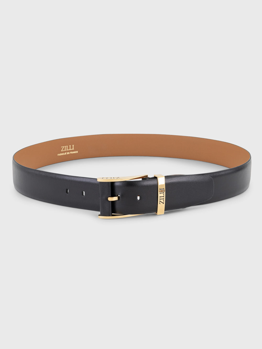 Gold-Finish 126 Buckle Box Calfskin Belt - Black