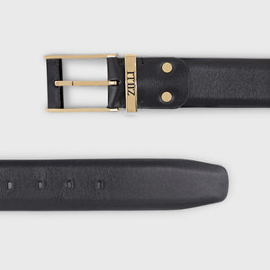 Gold-Finish 126 Buckle Box Calfskin Belt - Black