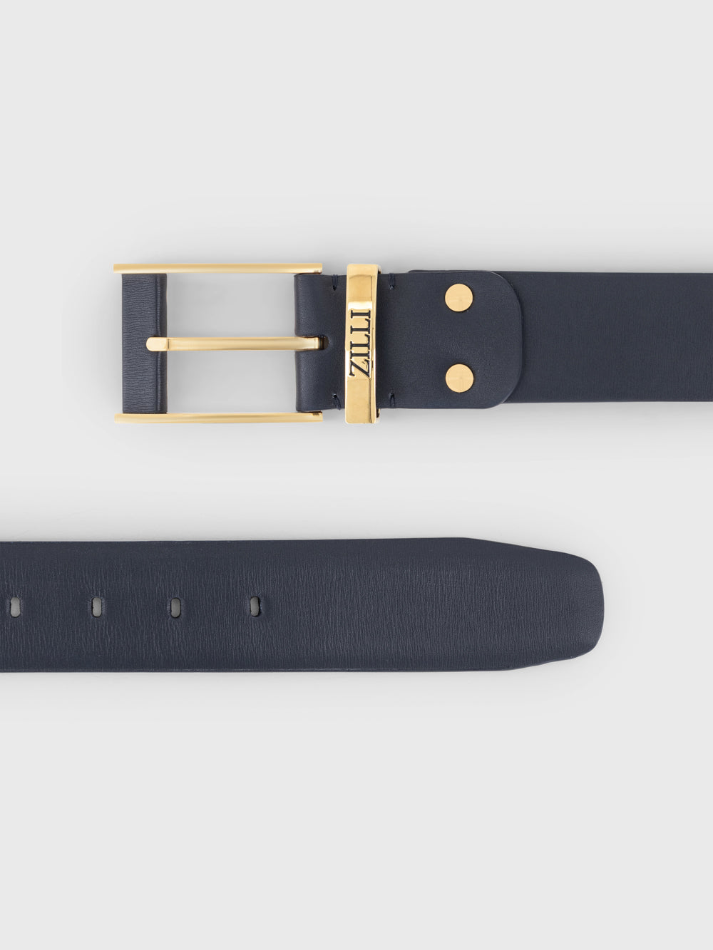 Gold-Finish 126 Buckle Box Calfskin Belt - Blue Navy