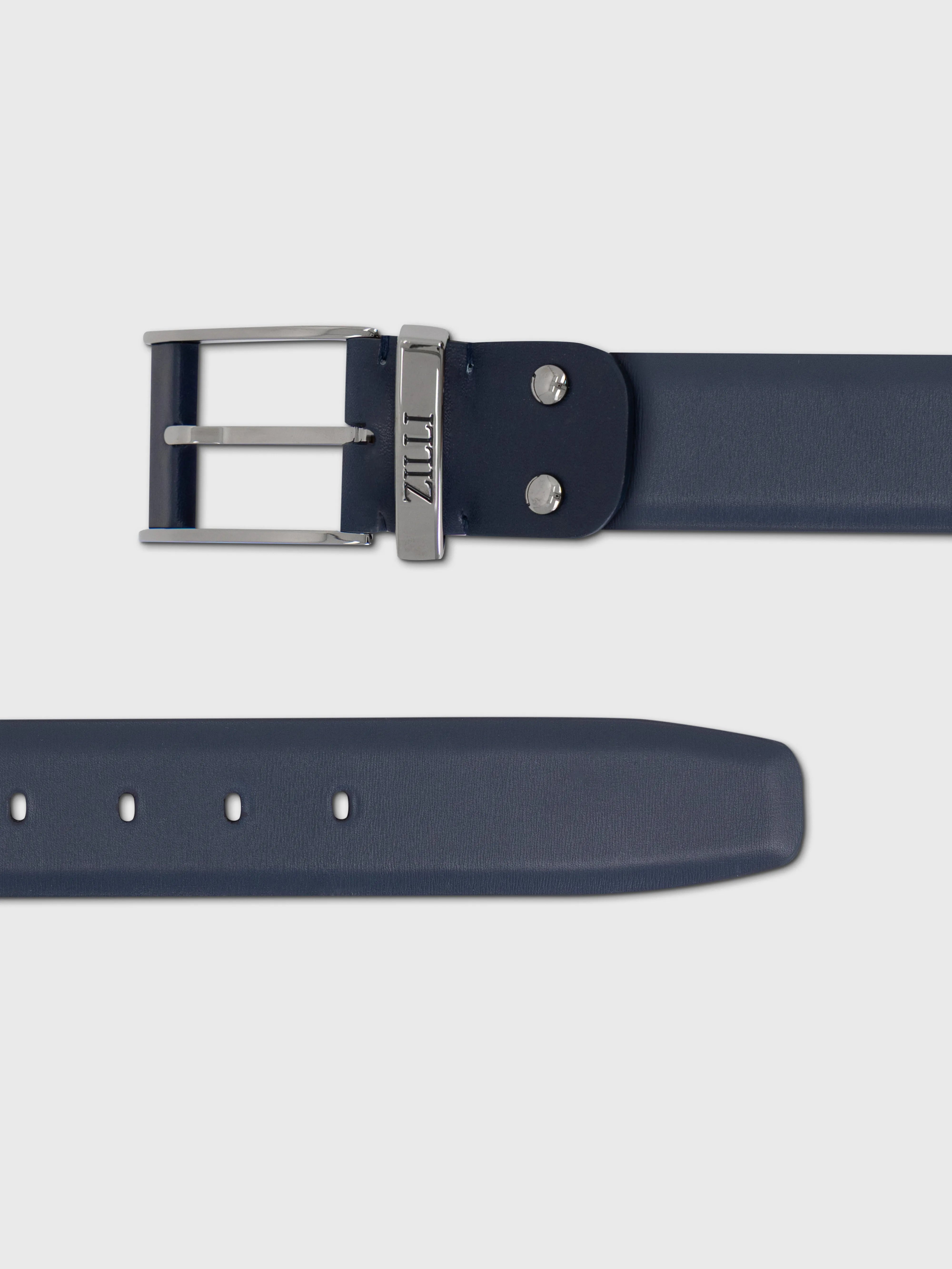 Calfskin Belt with Folding Clasp Buckle - Blue Navy