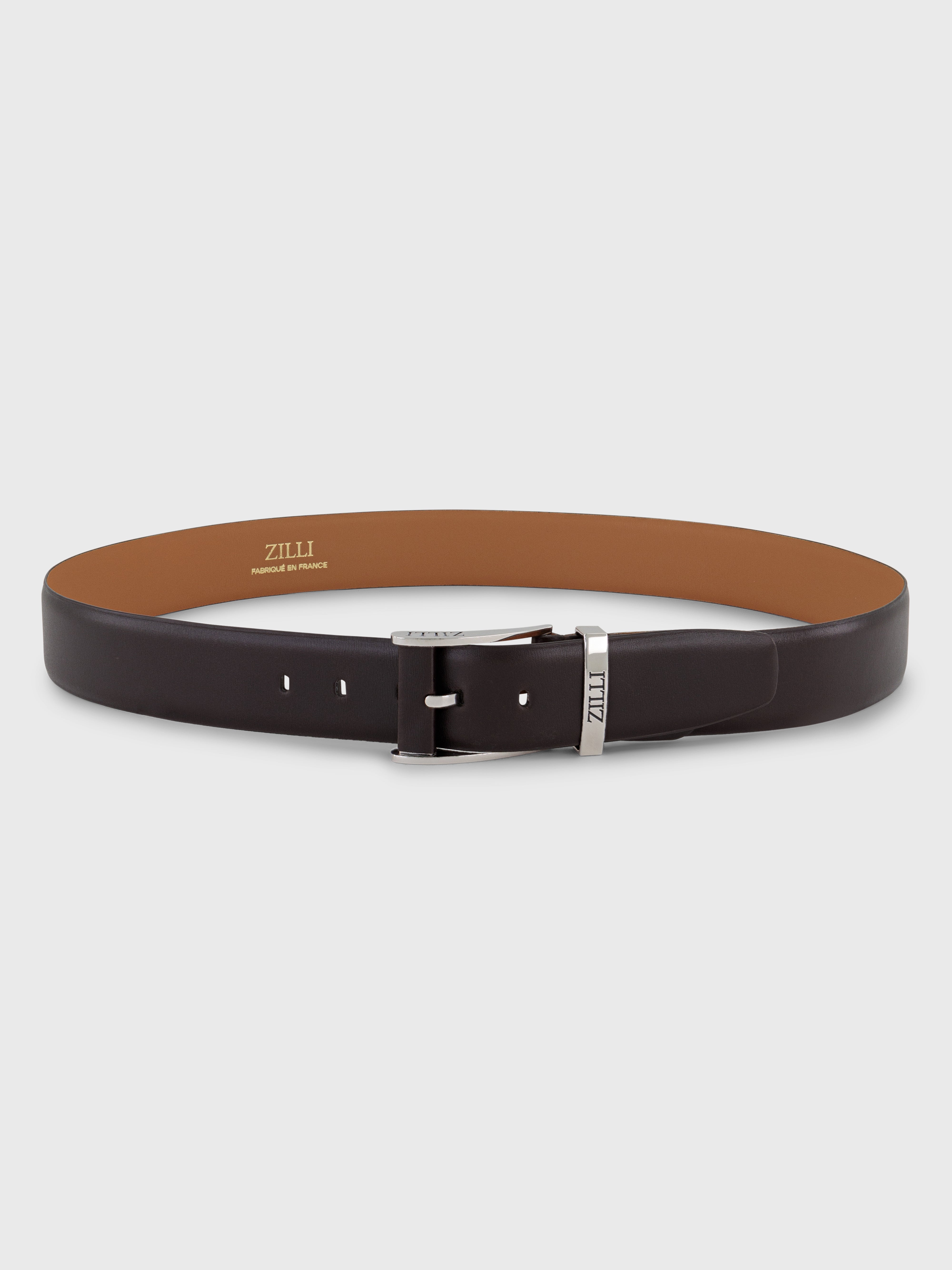 Palladium-Finish 126 Buckle Box Calfskin Belt - Brown