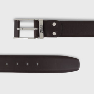 Palladium-Finish 126 Buckle Box Calfskin Belt - Brown
