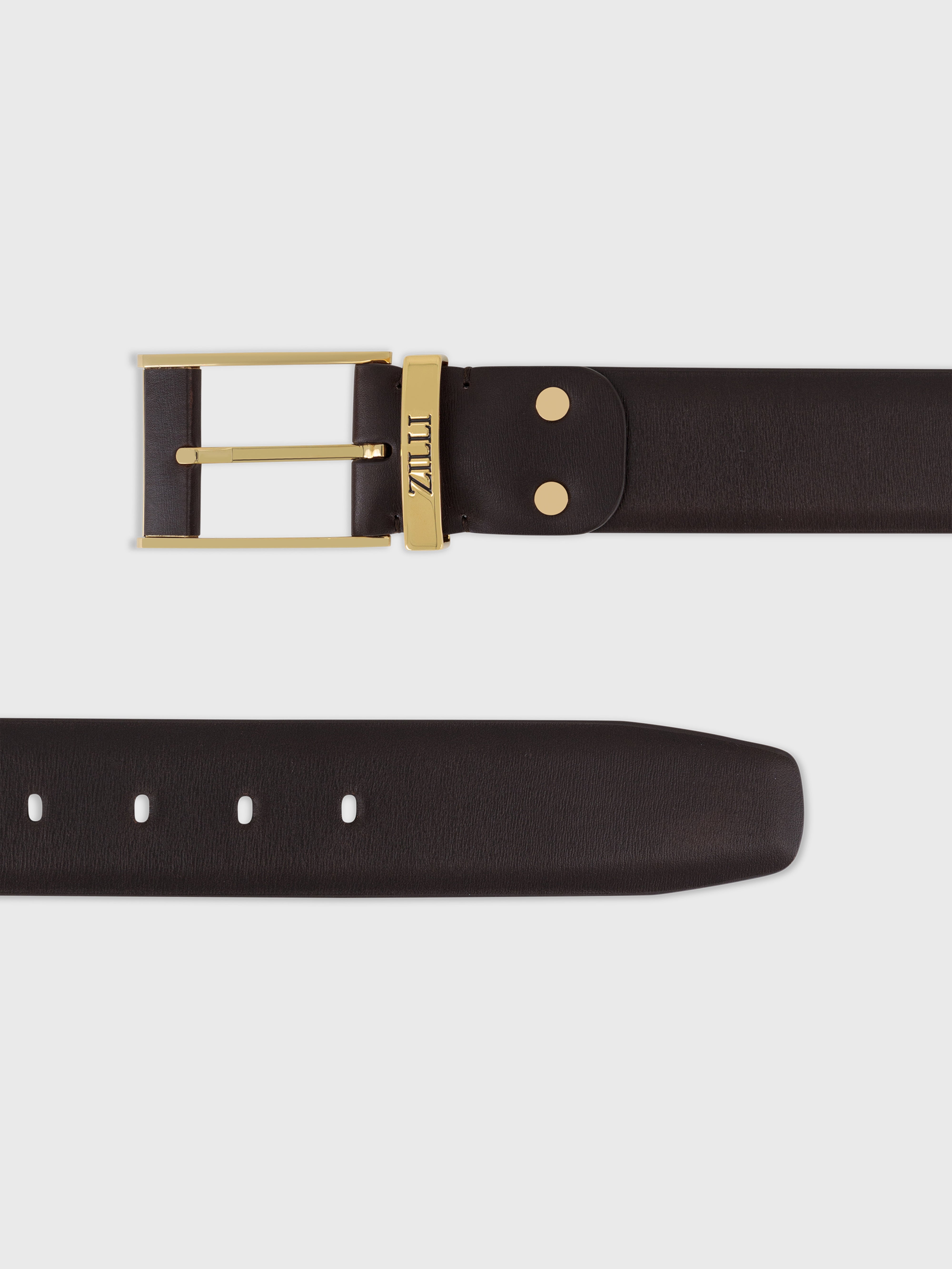 Gold-Finish 126 Buckle Box Calfskin Belt - Brown