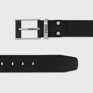 Palladium-Finish 2007 Buckle Grained Calfskin Belt - Black
