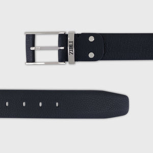 Palladium-Finish 2007 Buckle Grained Calfskin Belt - Blue Navy