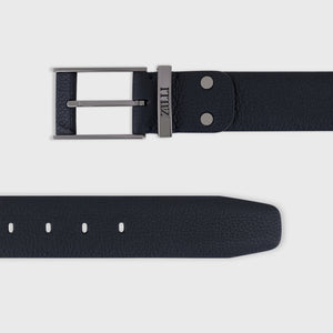 Ruthenium-Finish 2007 Buckle Grained Calfskin Belt - Blue Navy