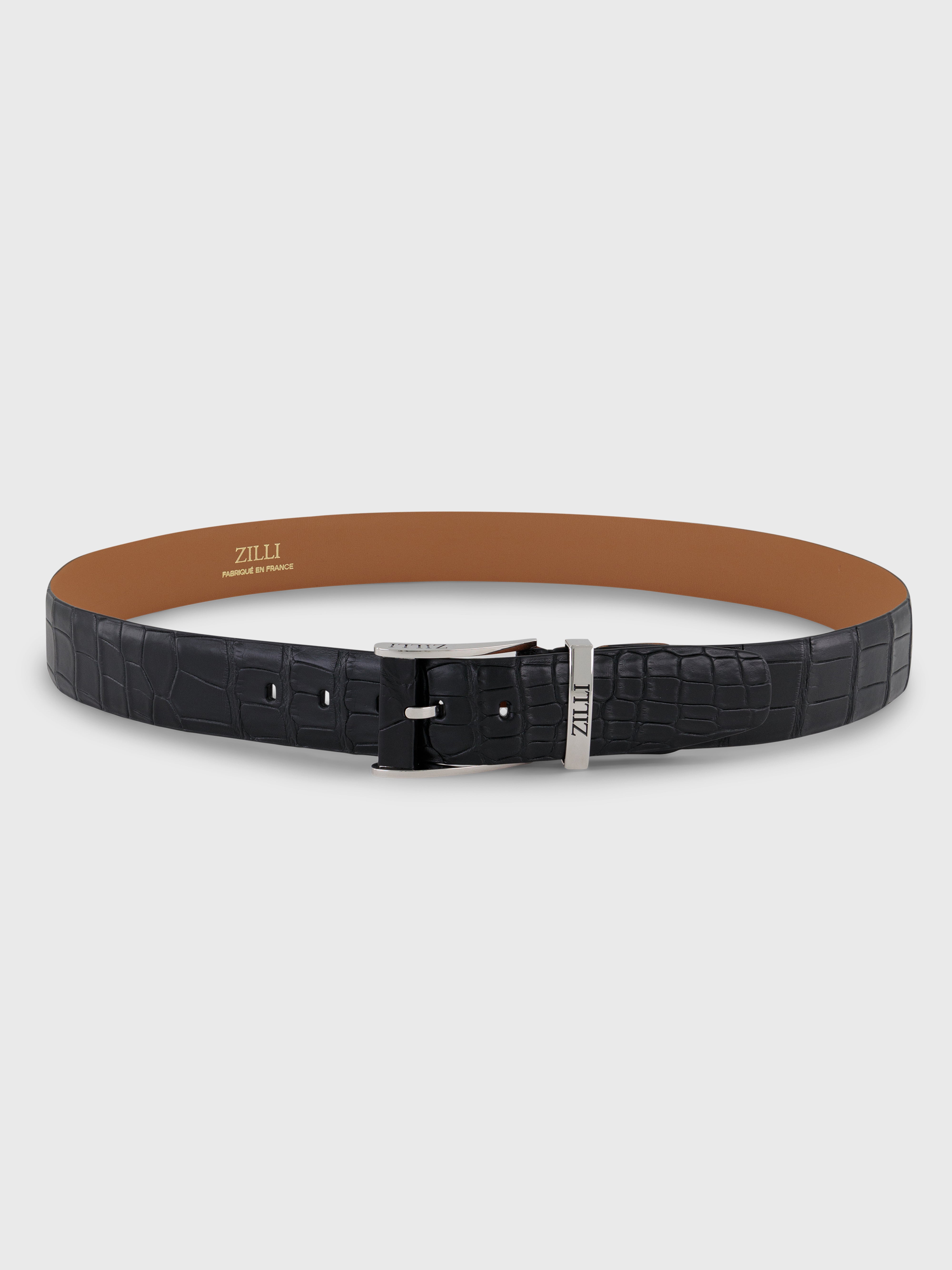 Palladium-Finish 126 Buckle Crocodile Belt - Black