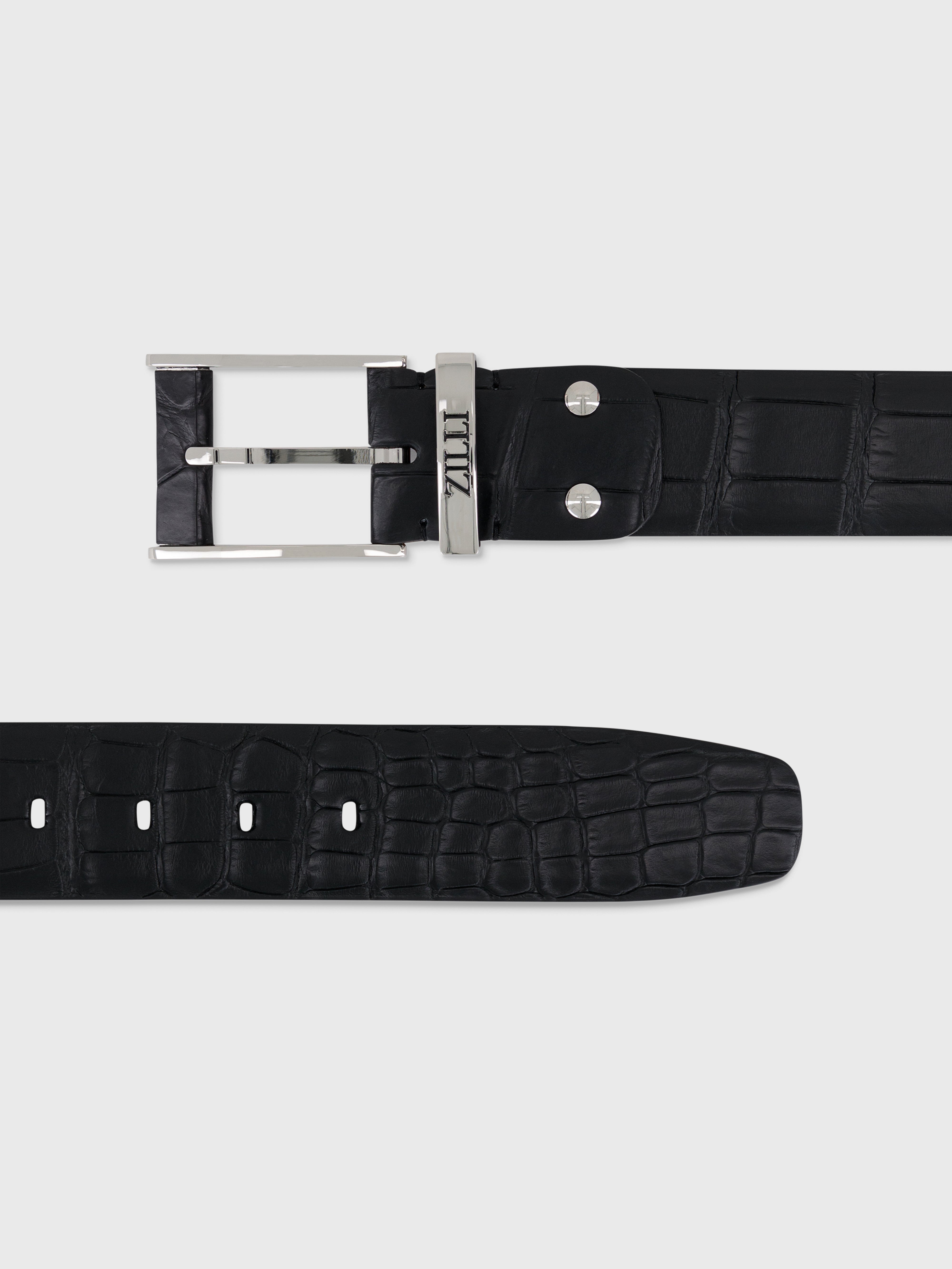 Palladium-Finish 126 Buckle Crocodile Belt - Black