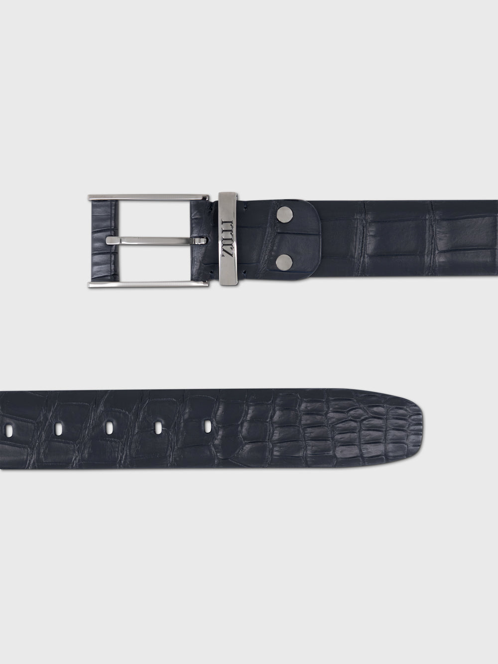 Crocodile Leather Buckle Belt - Blue Navy