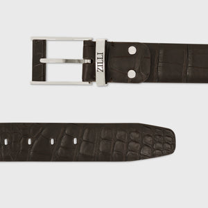 Crocodile Leather Belt with Folding Clasp Buckle - Brown