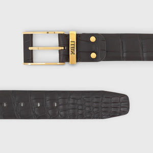 Gold-Finish 126 Buckle Crocodile Belt - Brown