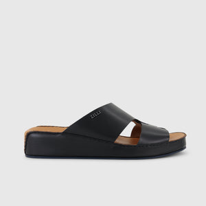 Calfskin Sandals with Caiman Details Black