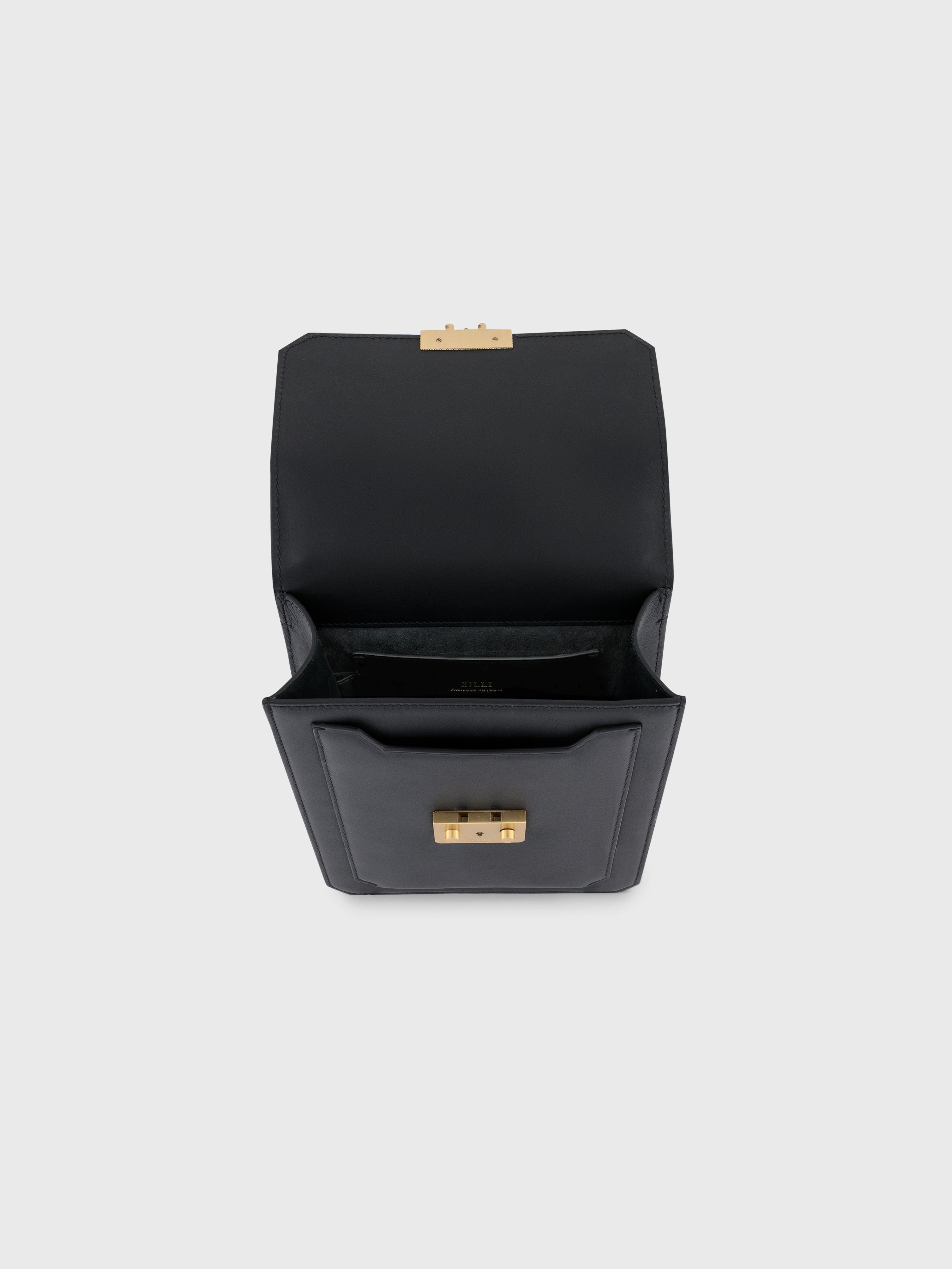 Calfskin Bag with Gold-Finish Zilli Closure Black