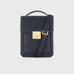 Calfskin Bag with Gold-Finish Zilli Closure - Blue Navy