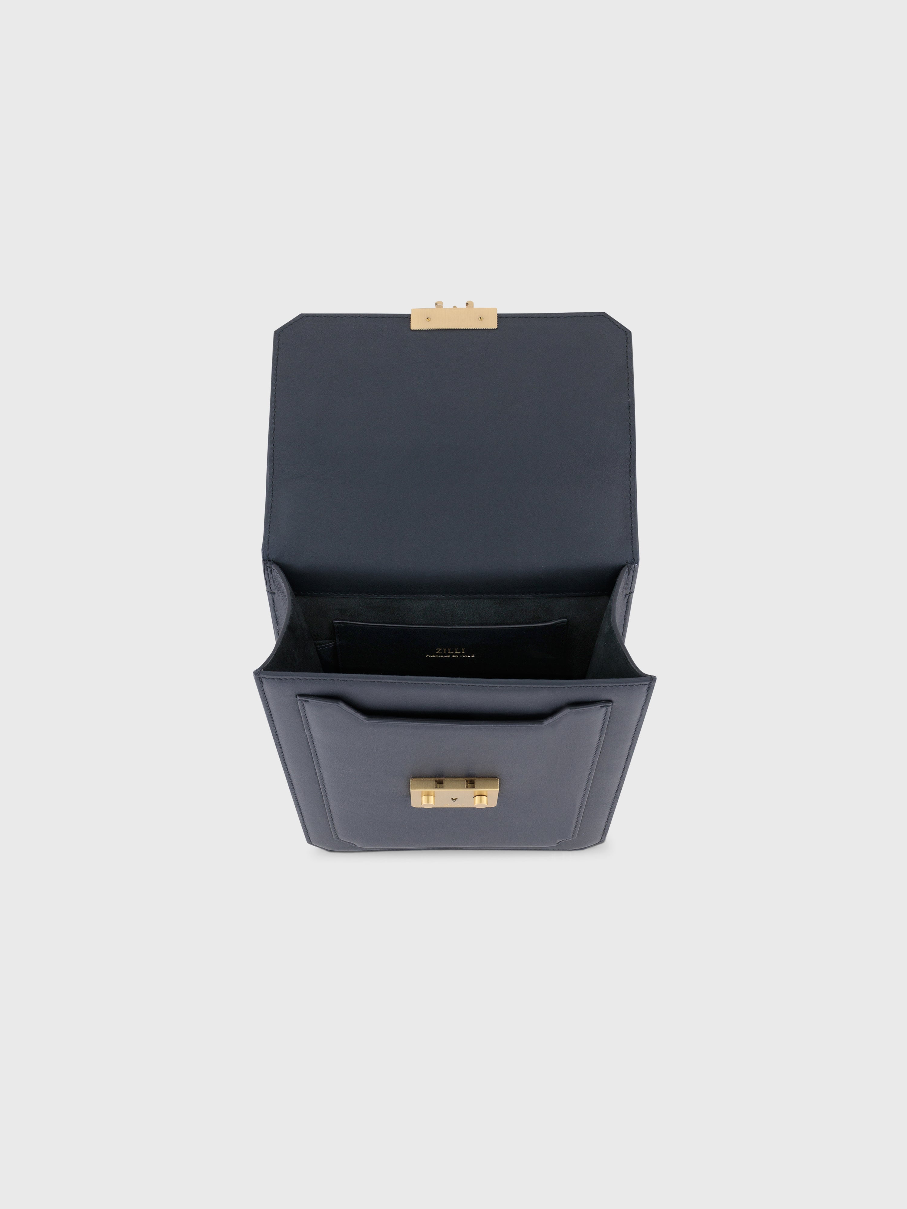 Calfskin Bag with Gold-Finish Zilli Closure - Blue Navy