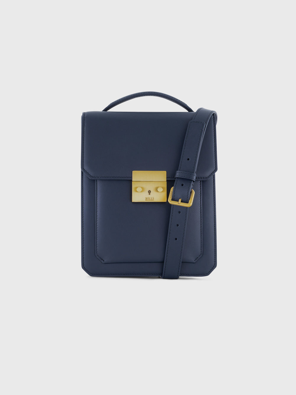 Gold-Finish Buckle Calfskin Shoulder Bag - Blue Navy