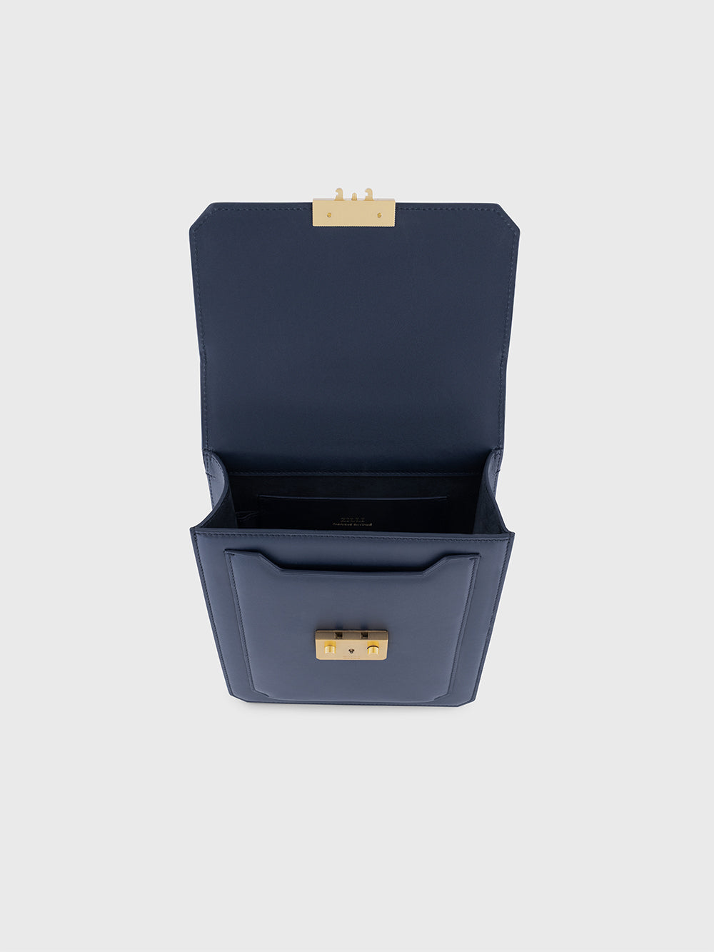 Gold-Finish Buckle Calfskin Shoulder Bag - Blue Navy