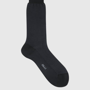 Mid-Calf Socks with Herringbone Pattern Black