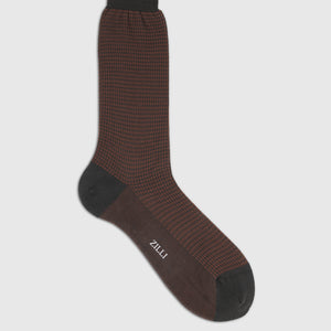 Mid-Calf Socks with Herringbone Pattern Brown