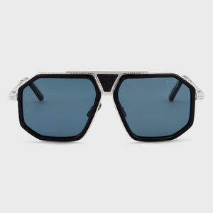 超大号方形Navigator太阳镜 - 黑银色