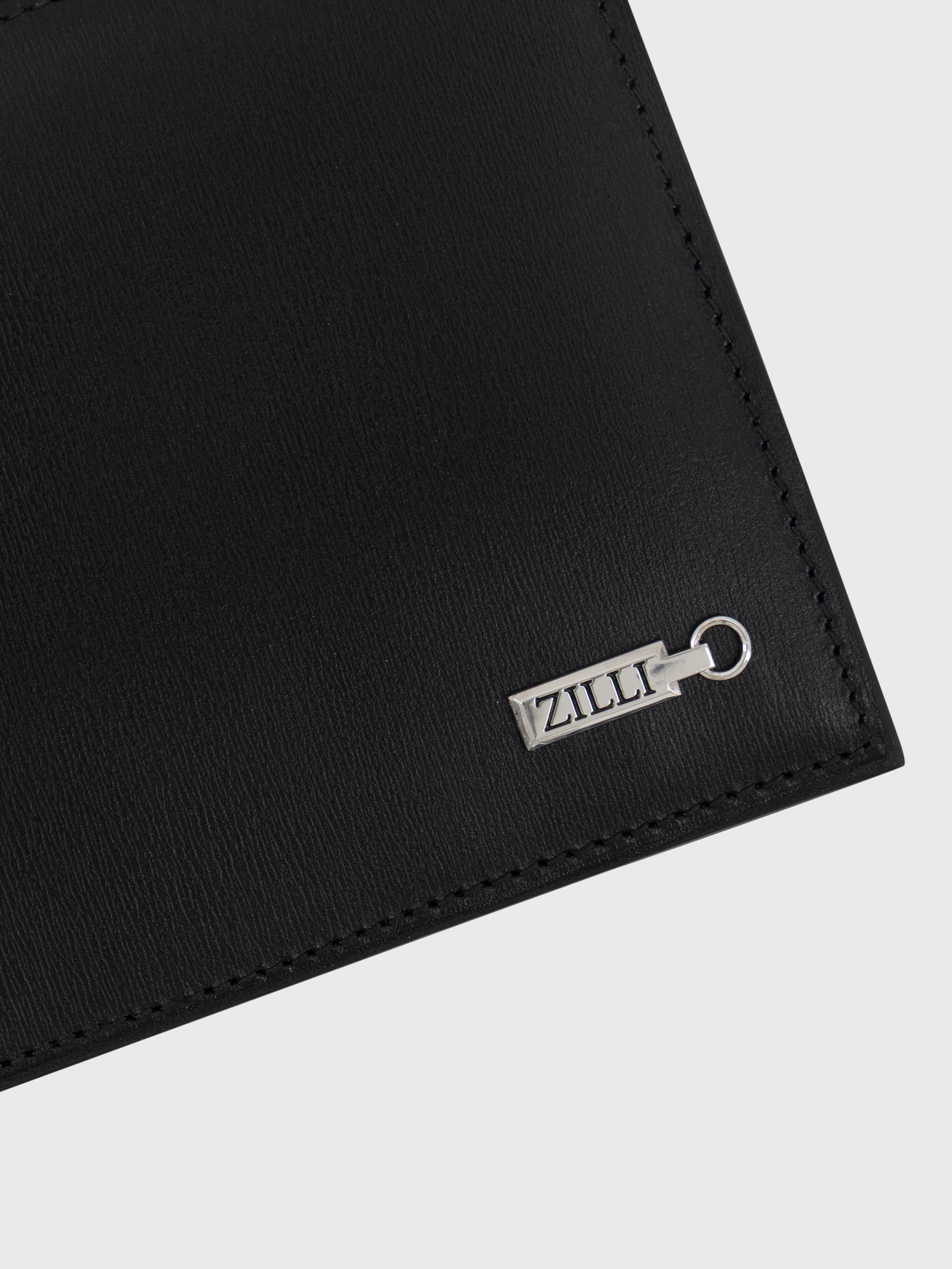 Grained Calfskin Leather Bi-fold Wallet - Black