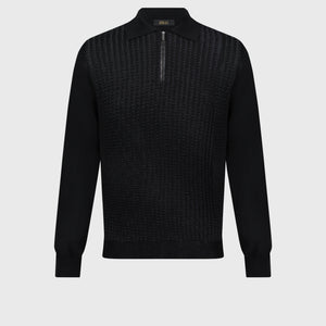 Zipped Knitwear Polo in Cashmere and Silk Black
