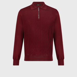 Zipped Knitwear Polo in Cashmere and Silk Bordeaux