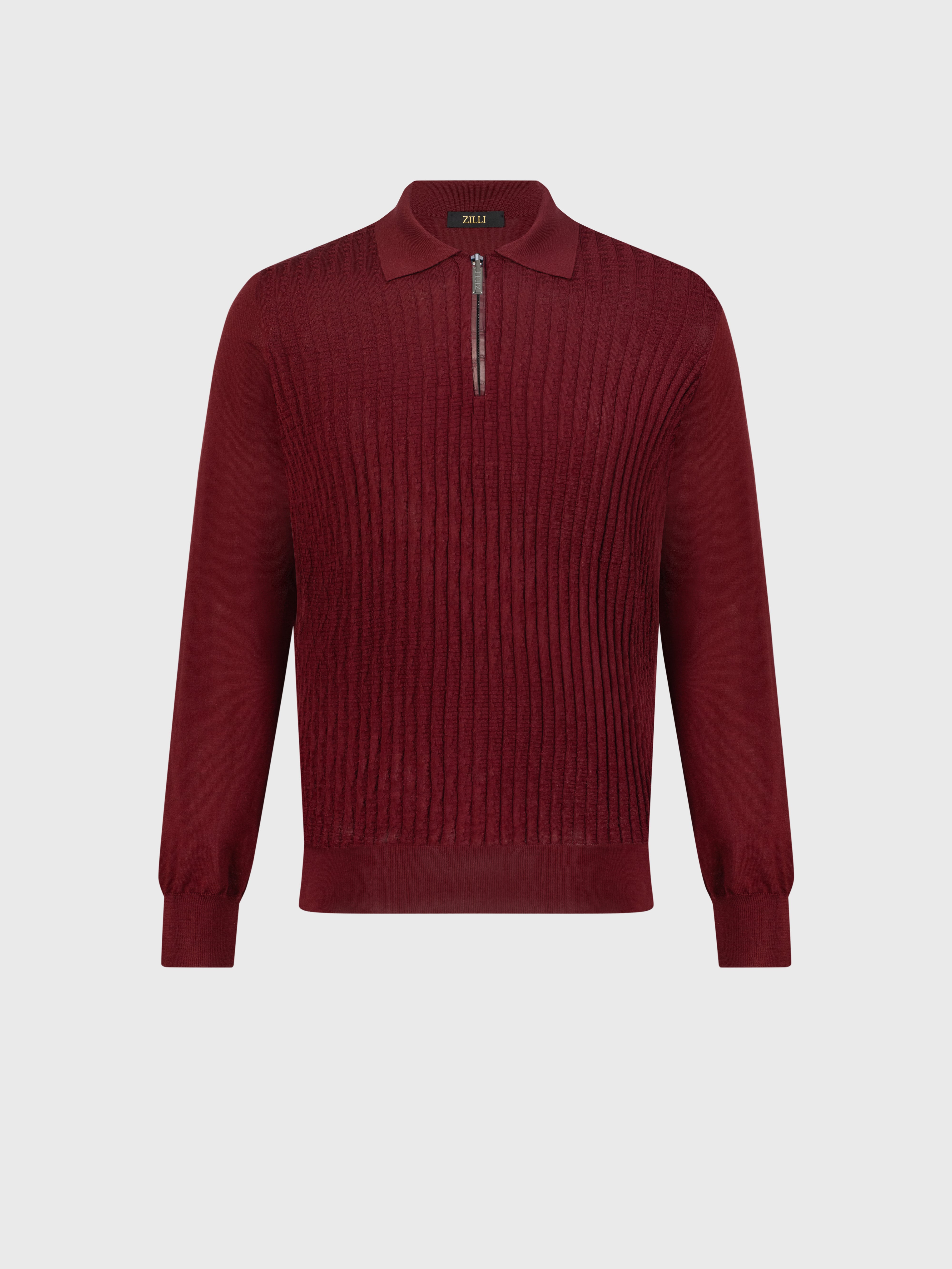 Zipped Knitwear Polo in Cashmere and Silk Bordeaux