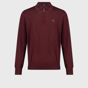 Long Sleeve Polo Shirt with Griffon Emblem Embroidery Bordeaux