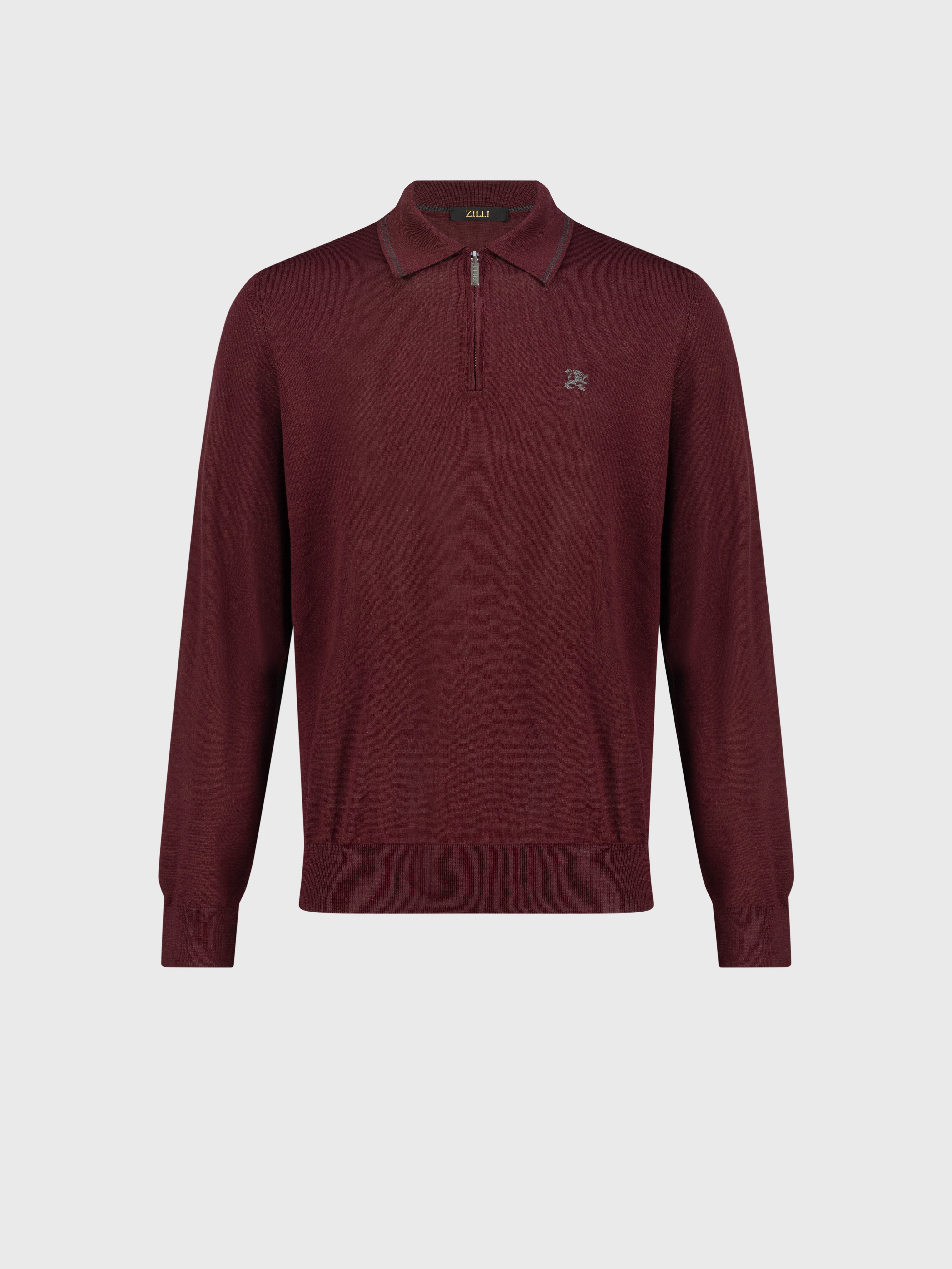 Long Sleeve Polo Shirt with Griffon Emblem Embroidery Bordeaux