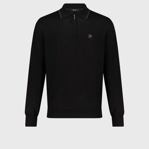 Long Sleeve Polo Shirt with Griffon Emblem Embroidery Black