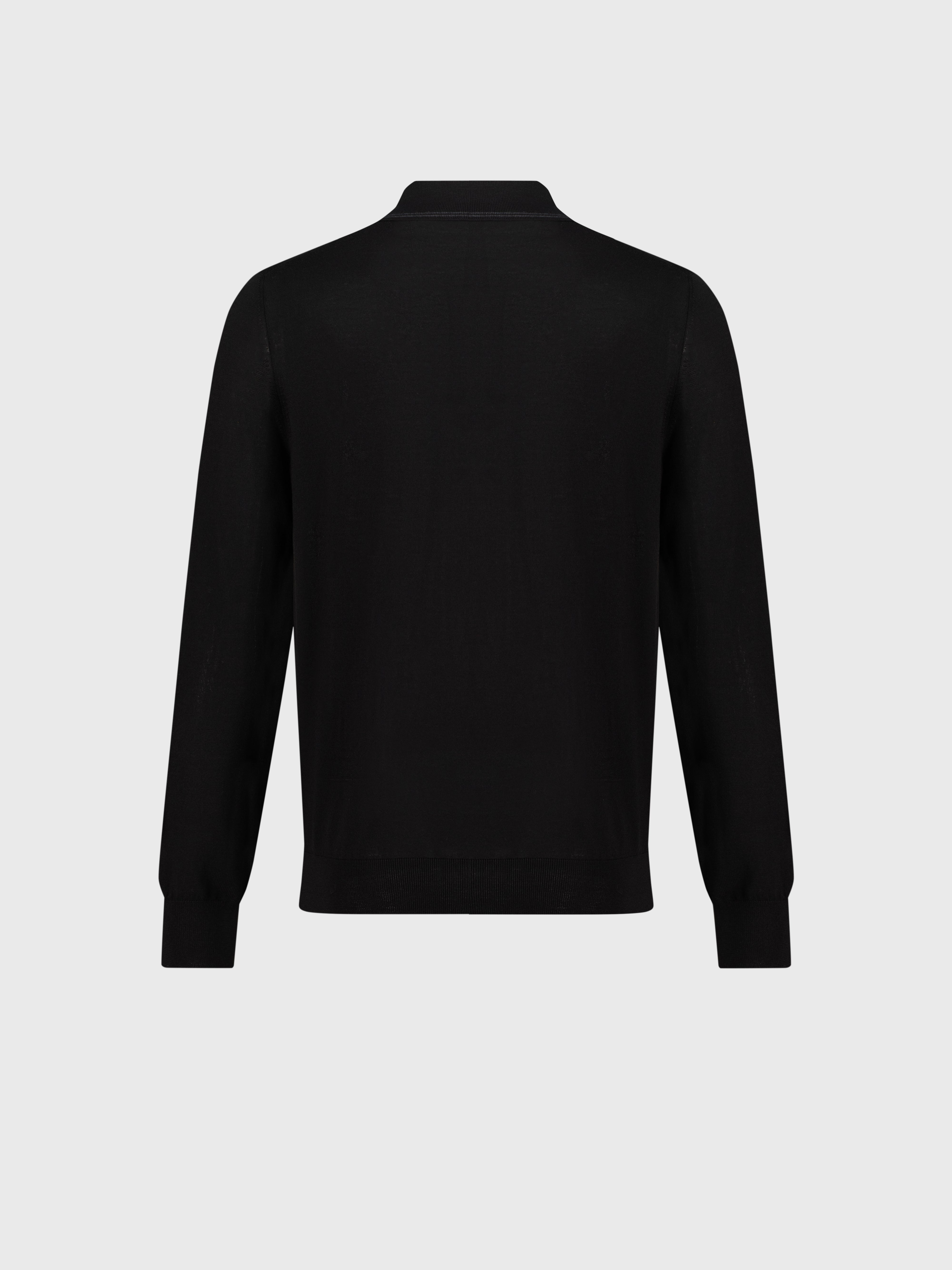 Long Sleeve Polo Shirt with Griffon Emblem Embroidery Black
