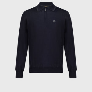 Long Sleeve Polo Shirt with Griffon Emblem Embroidery Dark Navy
