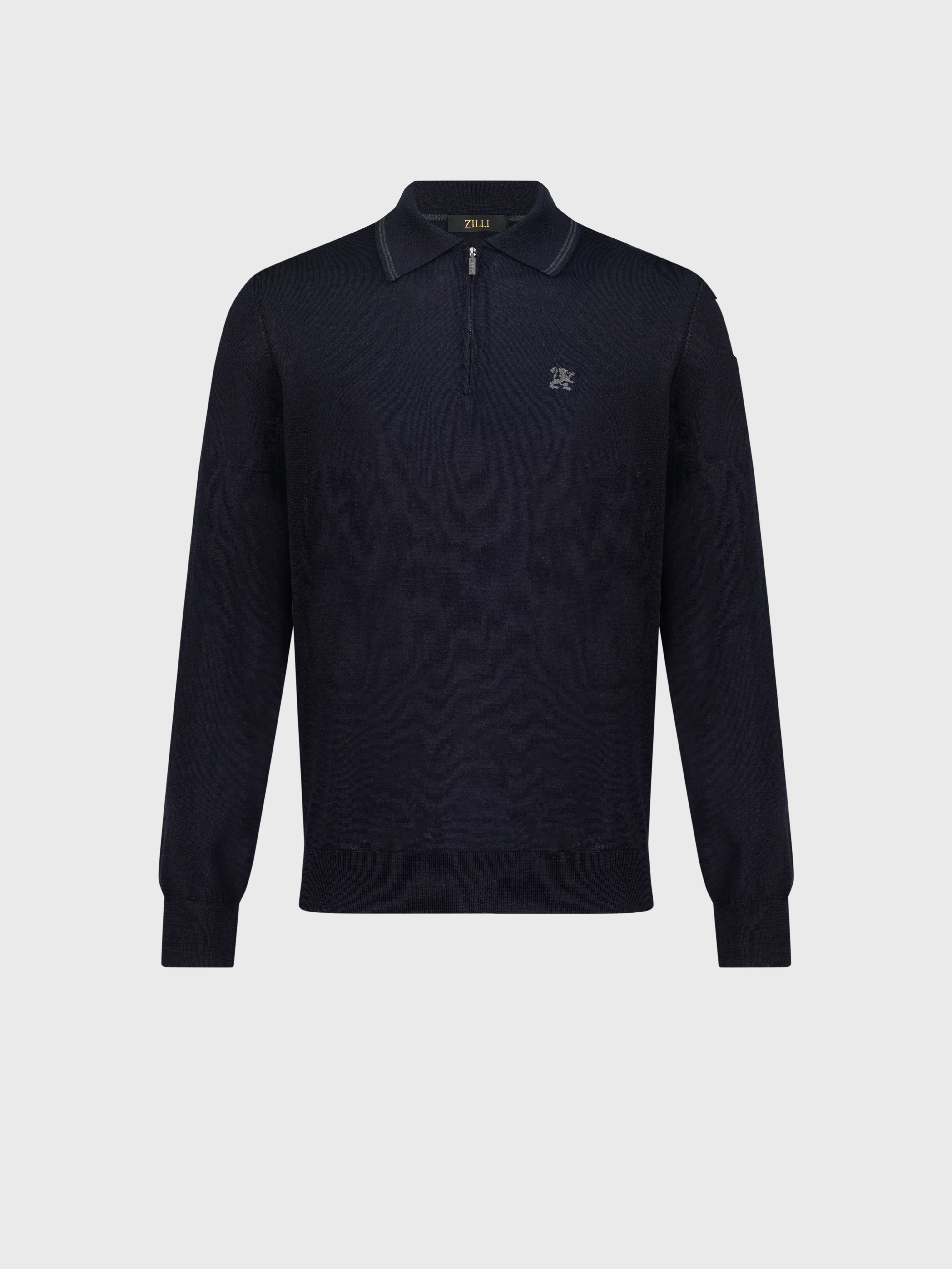 Long Sleeve Polo Shirt with Griffon Emblem Embroidery Dark Navy