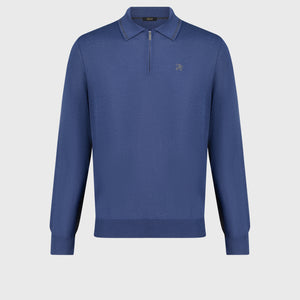 Long Sleeve Polo Shirt with Griffon Emblem Embroidery Smoke Blue