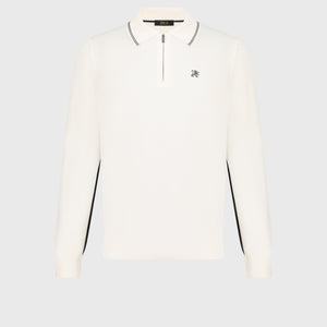 Long Sleeve Polo Shirt with Griffon Emblem Embroidery White
